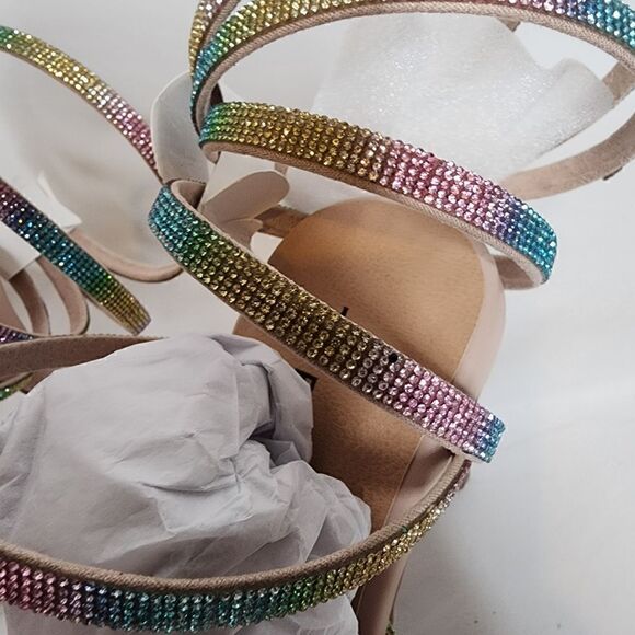 6.5W Wide Width Rainbow Rhinestone Heel 4" Spiral Lace Up Embellish Torrid Spark - Picture 10 of 13